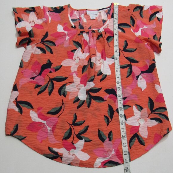 Liz Claiborne Orange Floral Women's Round Neck Short Sleeve Blouse Top Size S - Picture 5 of 5